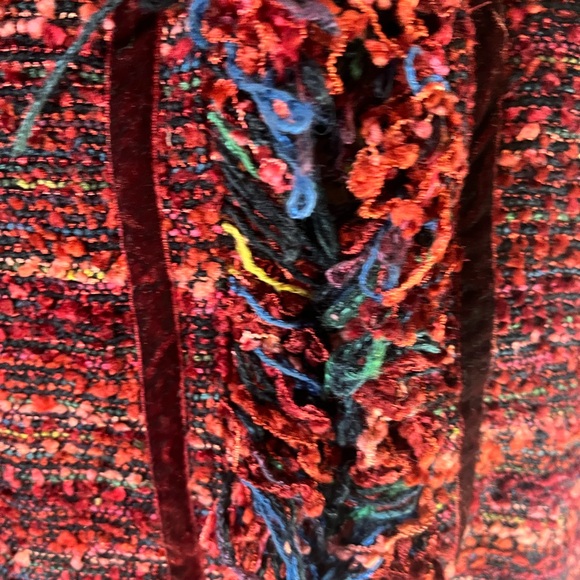 Yak Magik Red & Orange Textured Silk Blend Tweed Fringe Women’s Blazer S - Picture 3 of 8